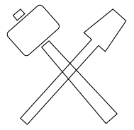 Sledgehammer and shovel outlines in criss cross formation